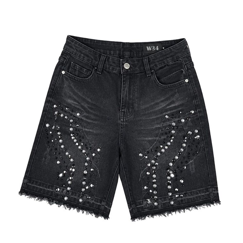 Hudson Outerwear Shorts Carpenter Stud& Fancy Stone Denim Mens Black 644
